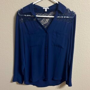 Express Women's Navy Lace Accent Blouse